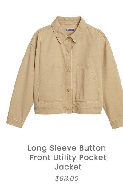 Long Sleeve Button Front Utility Pocket Jacket