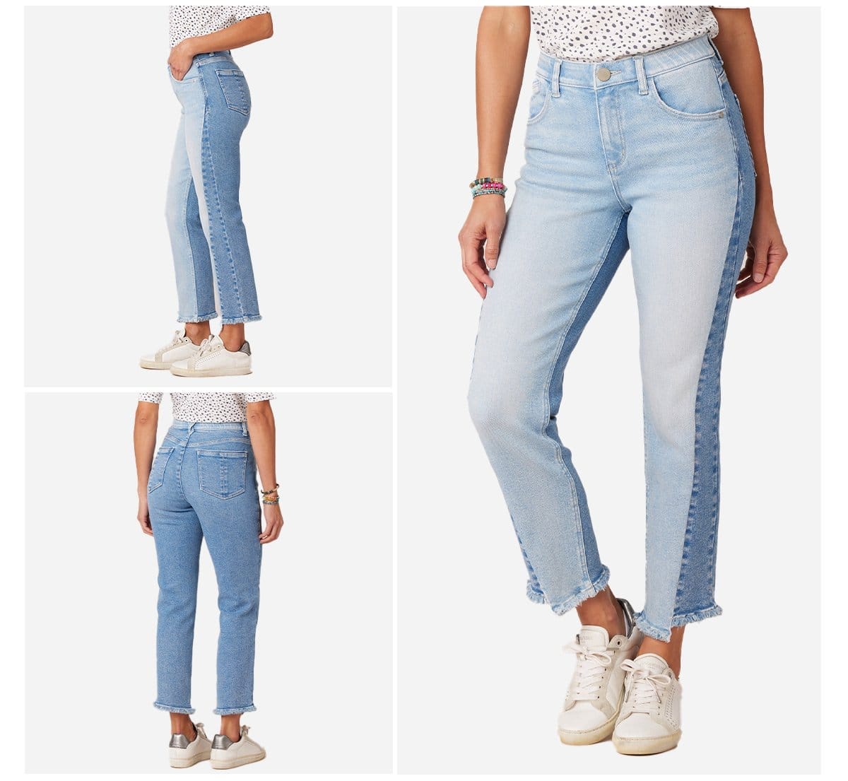 "Ab"solution High Rise Spliced Straight Leg Jean with Inside Step Hem