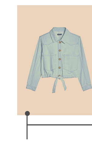 Long Sleeve Button Down Self Tie Denim Jacket with Oversized Pockets