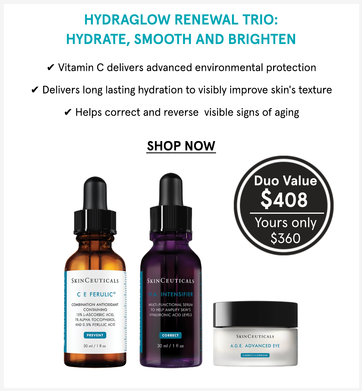 SkinCeuticals HydraGlow Renewal Trio: Hydrate, Smooth and Brighten