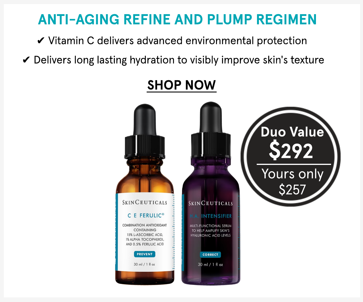 SkinCeuticals Anti-Aging Refine and Plump Regimen with Vitamin C and Hyaluronic Acid