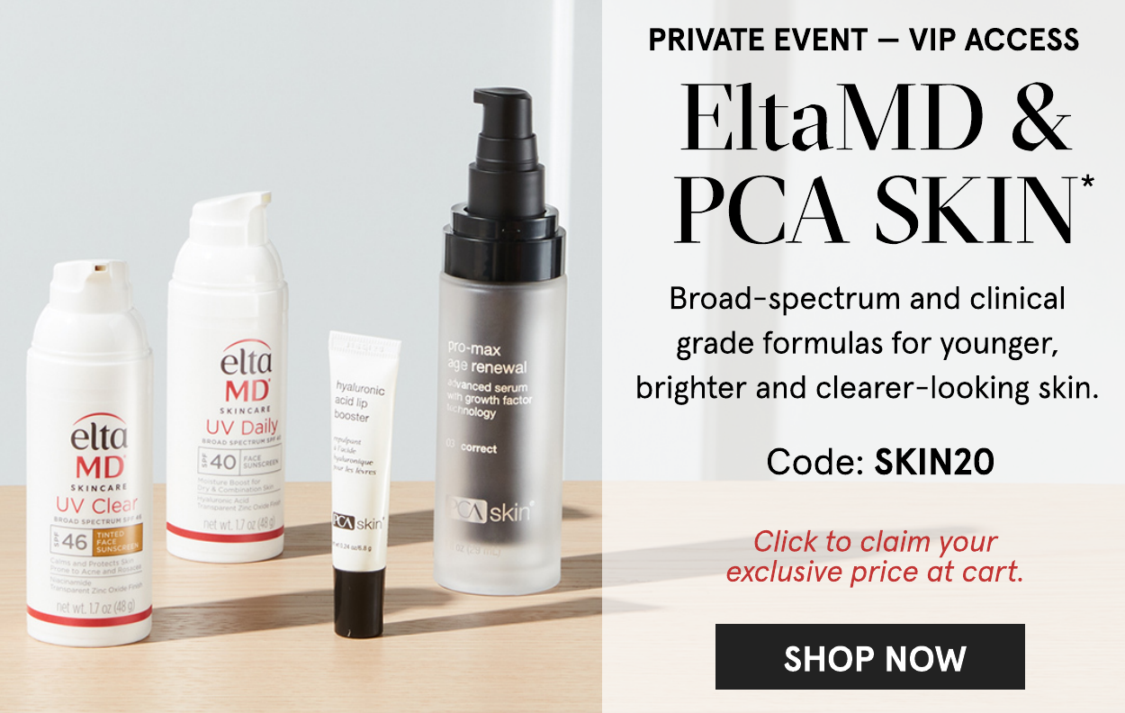 EltaMD PCA SKIN Private Event use code SKIN20