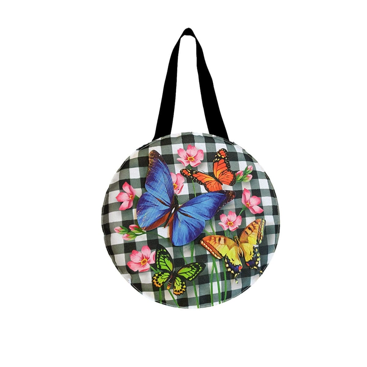 Image of Checkered Butterflies Spring Burlap Door Hanger