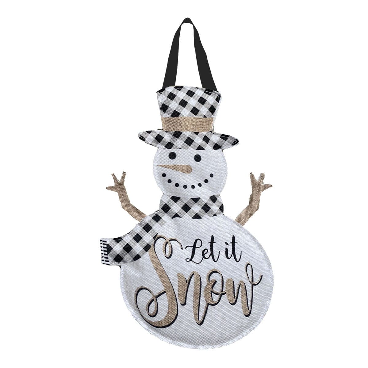 Image of Checkered Snowman Winter Burlap Door Hanger