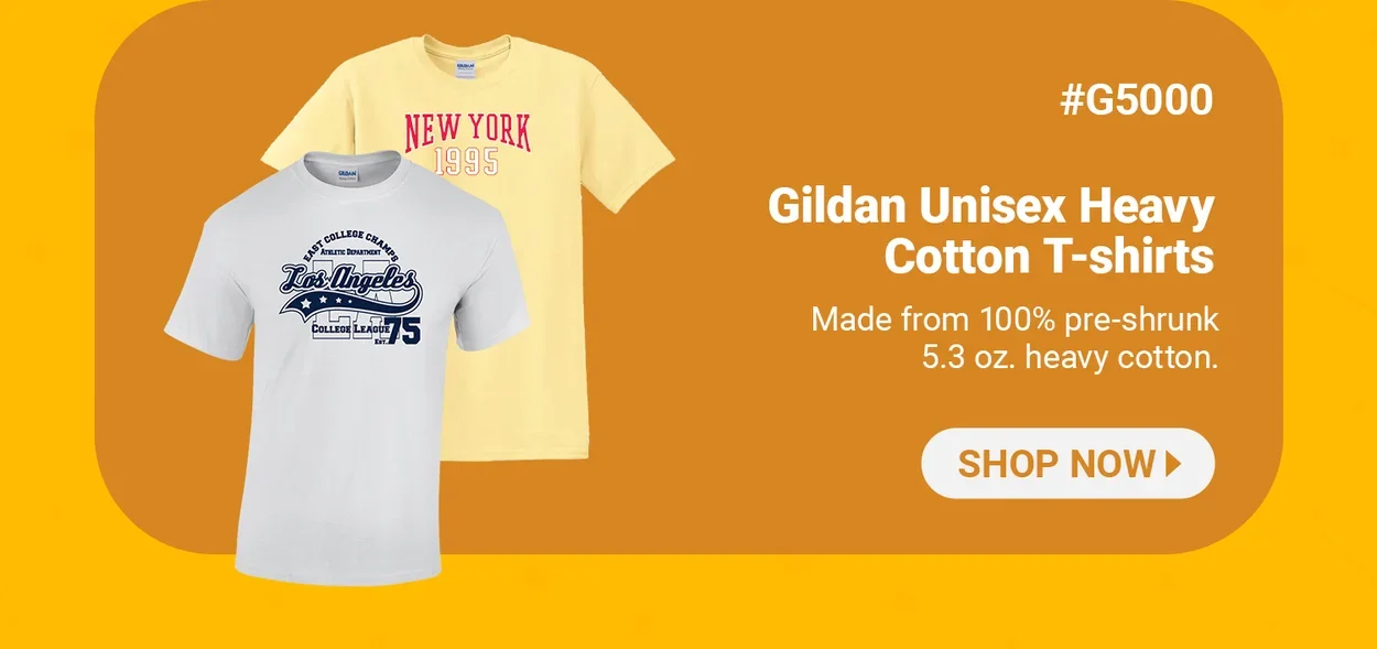 G5000 | Gildan Unisex Heavy Cotton T-Shirts | Made from 100% pre-shrunk 5.3 oz. heavy cotton.