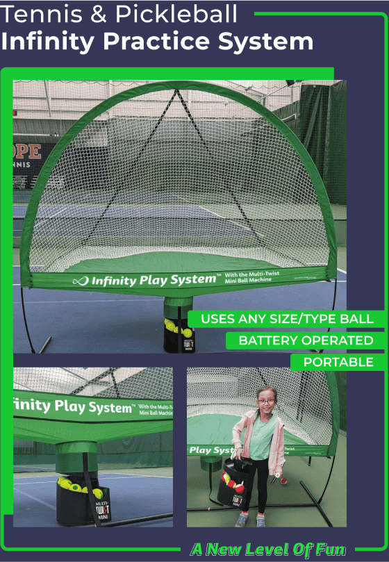 Infinity Play System for Tennis & Pickleball w Multi-Twist Mini Ball Machine