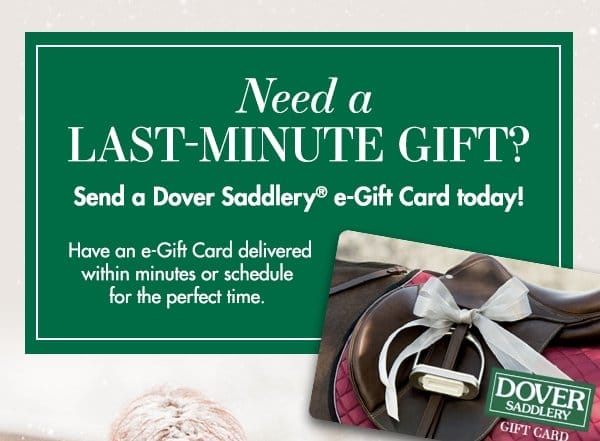 Need a last-minute gift? Have an e-Gift Card delivered within minutes or schedule for the perfect time. Customize a Dover Saddlery e-Gift Card!