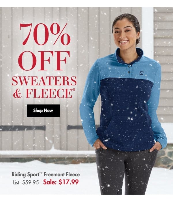70% off sweaters & fleece