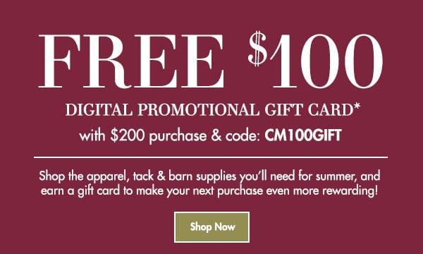 Free \\$100 Digital Promotional Gift Card With \\$200+ Purchase and Code CM100GIFT