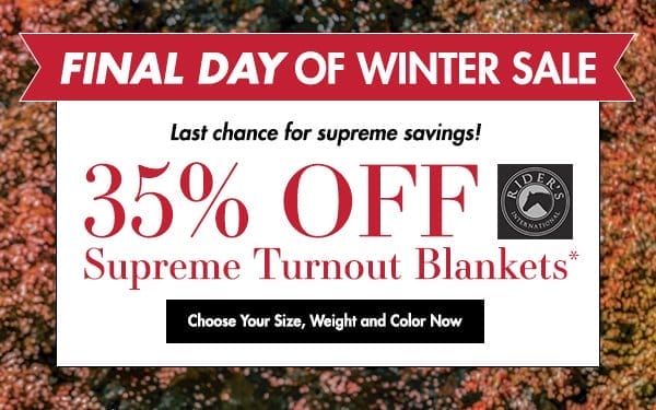 Final Week of Winter Sale! 35% Off Rider's International Supreme Turnout Blankets