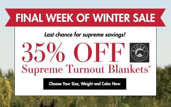 Final Week of Winter Sale! 35% Off Rider's International Supreme Turnout Blankets