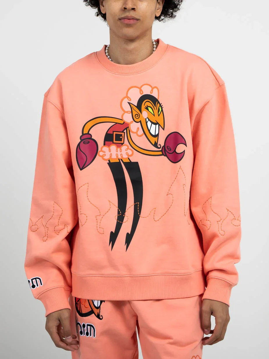 Image of HIM Flames Pink Embroidered Crewneck