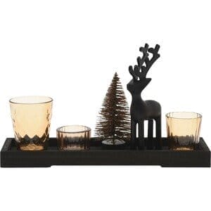 Set decorativ sfeșnice pe platou Reindeer and tree 6 buc., 31,5 x 9,5 x 2,5 cm