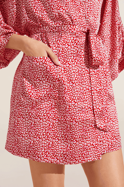 Washable Silk Short Robe in Leopard Spot Print
