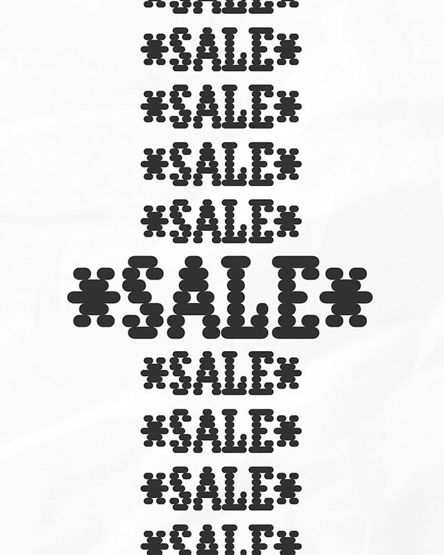 White background with stacked text that reads "sale"