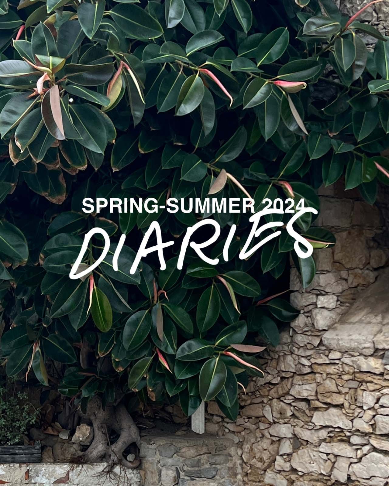 Green outdoor plant with text that reads SPRING-SUMMER 2024 DIARIES