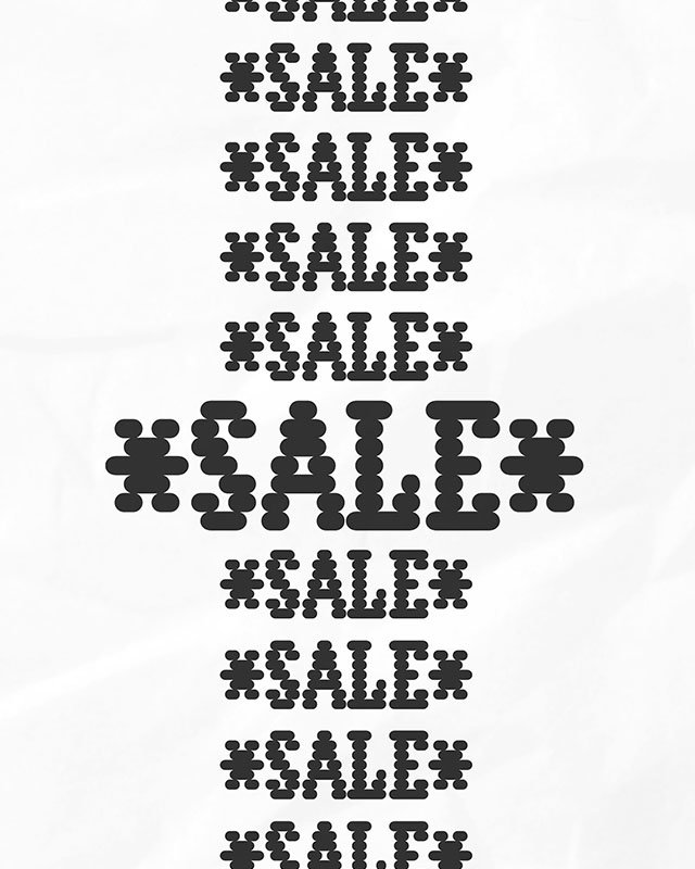 White background with stacked text that reads "sale"