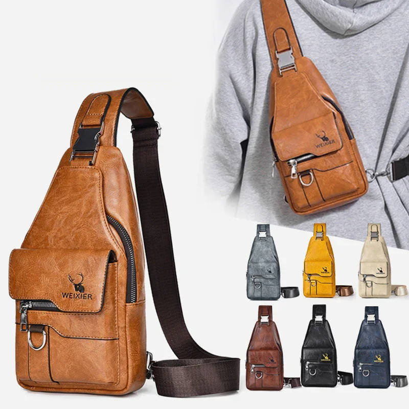 Minimalist Solid Color Leather Sling Bag For Men Women