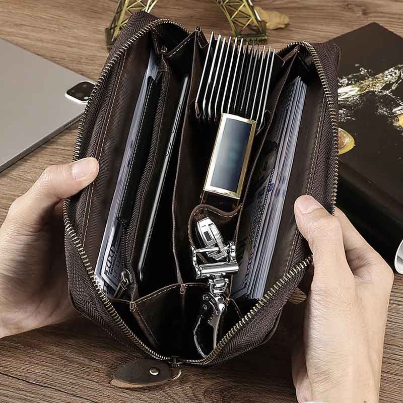 RFID Blocking Gentle Wallet Mens Business Genuine Leather Clutch