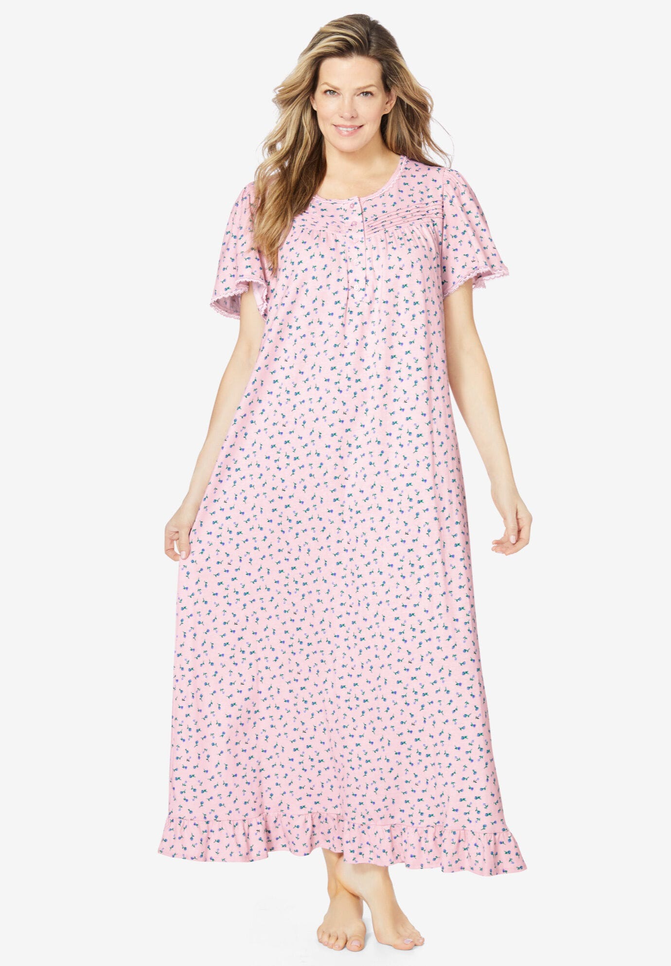 Long Floral Print Cotton Gown\ufeff