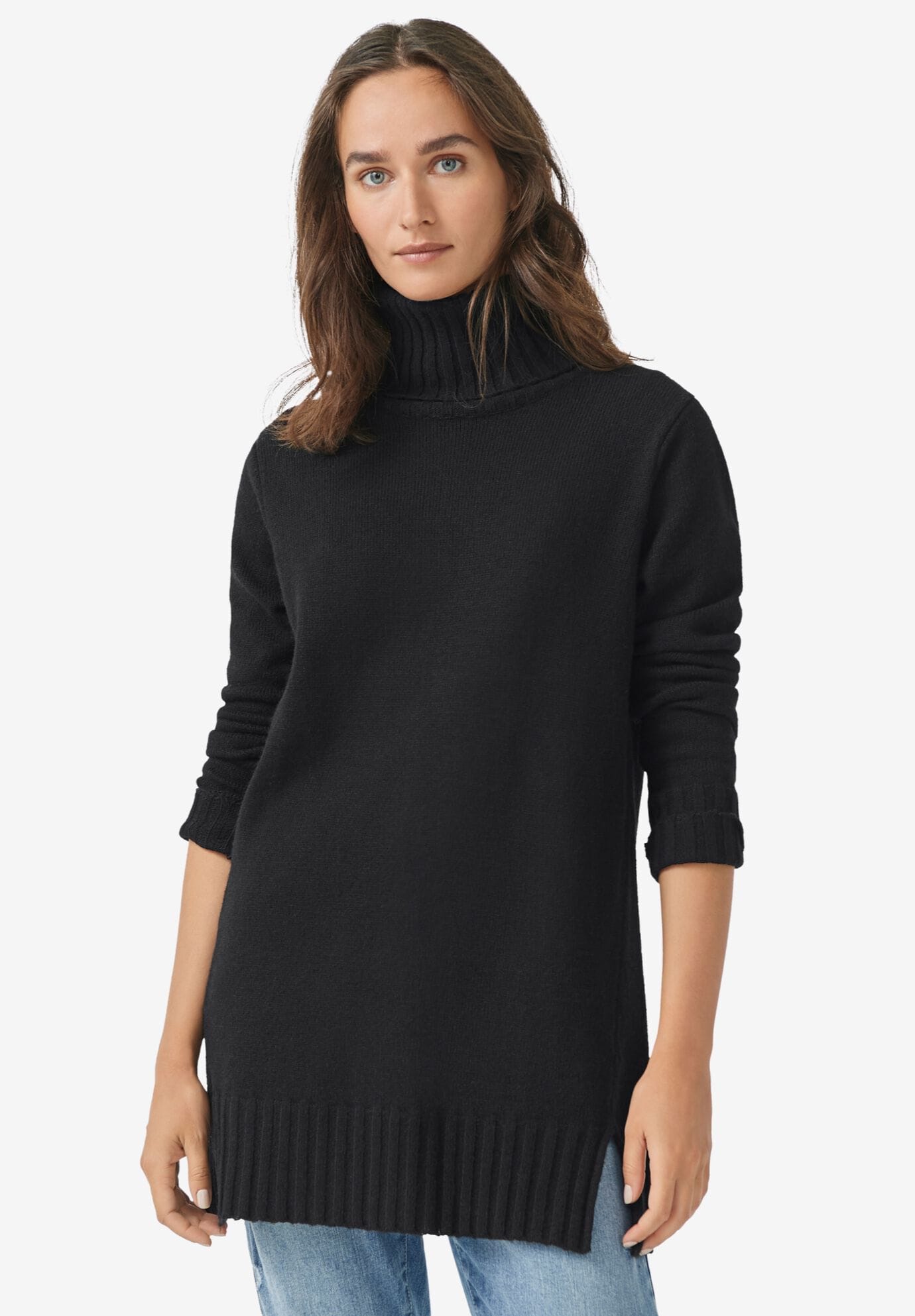 Ribbed Turtleneck Tunic Sweater\ufeff