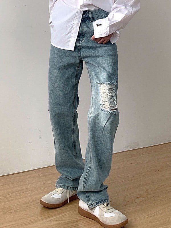 Men's Light Wash Distressed Slim Jeans