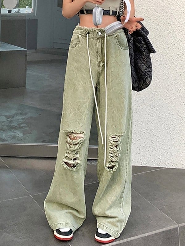 High Street Ripped Tie Jeans