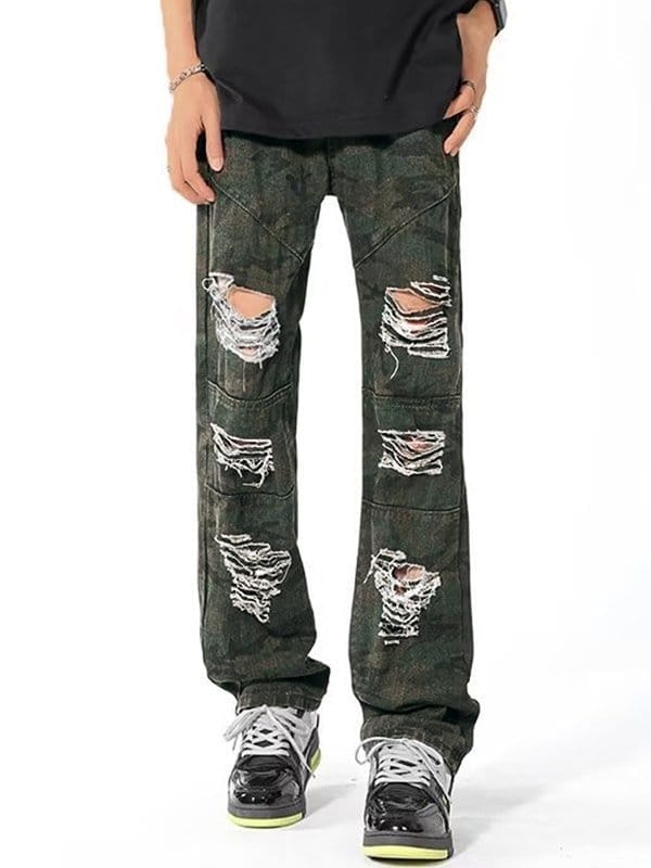 Men's Retro Hole Straight Loose Jeans