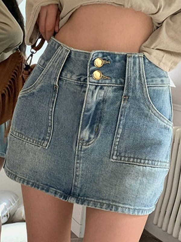 Vintage Wash Denim Mini Skirt