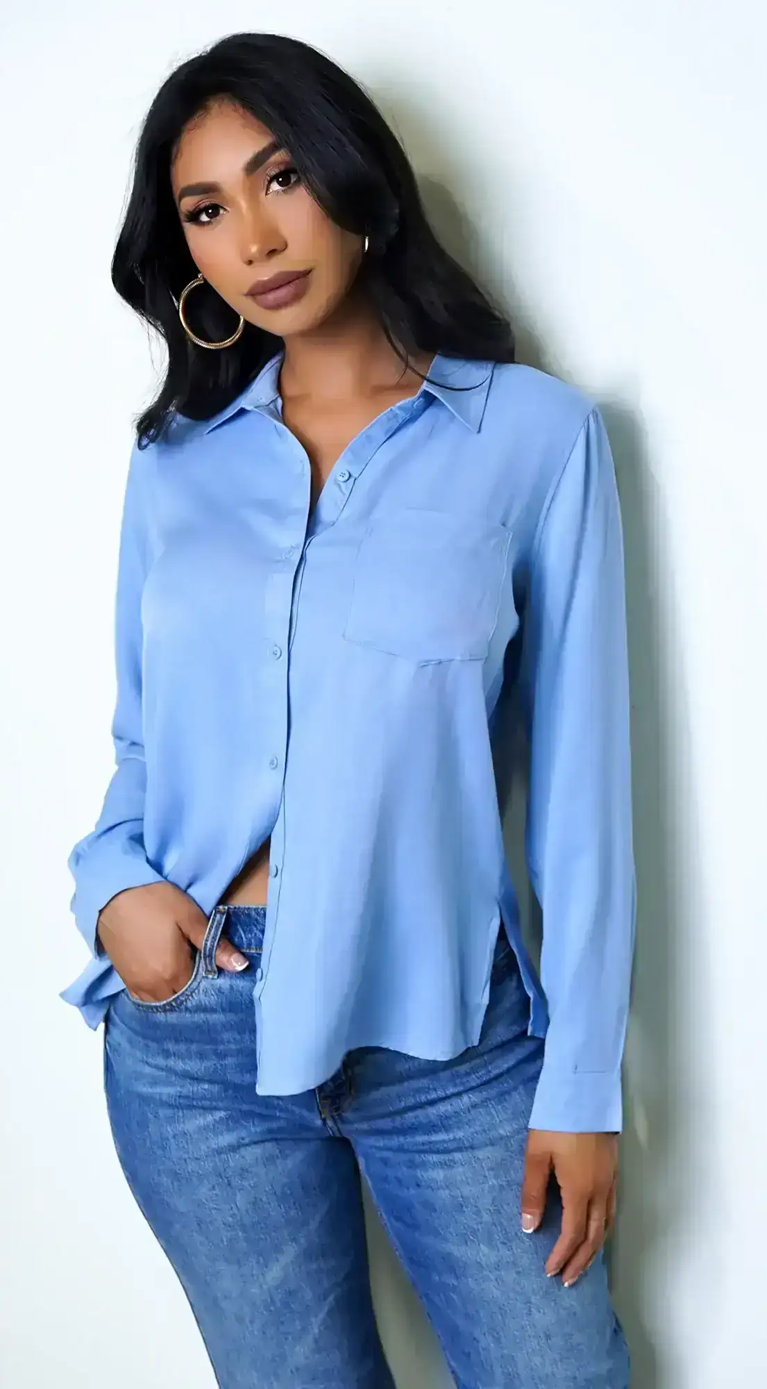 Image of Caressa Button Down Classic Shirt - Blue