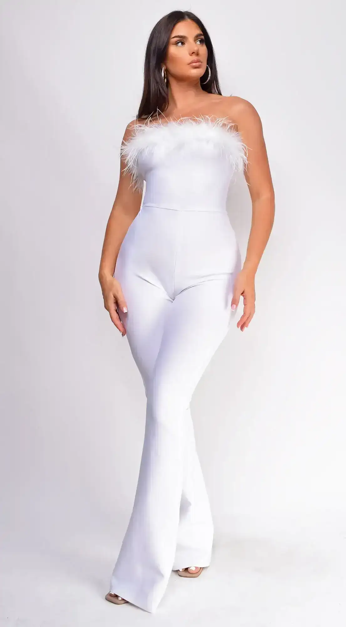 Image of Xoey White Feather Detail Bandage Jumpsuit