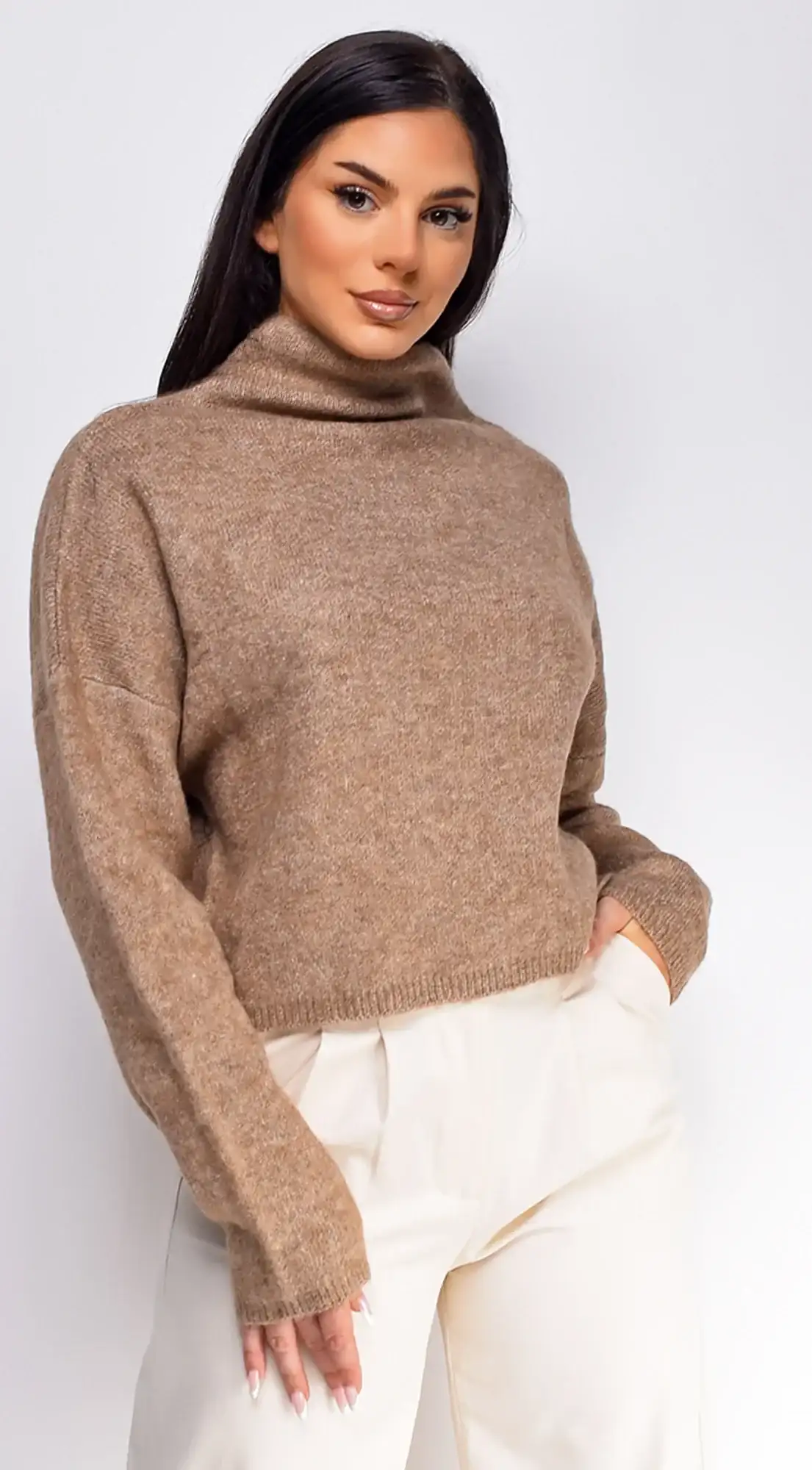 Image of Surya Brown Marl Knit Mock Neck Sweater Top
