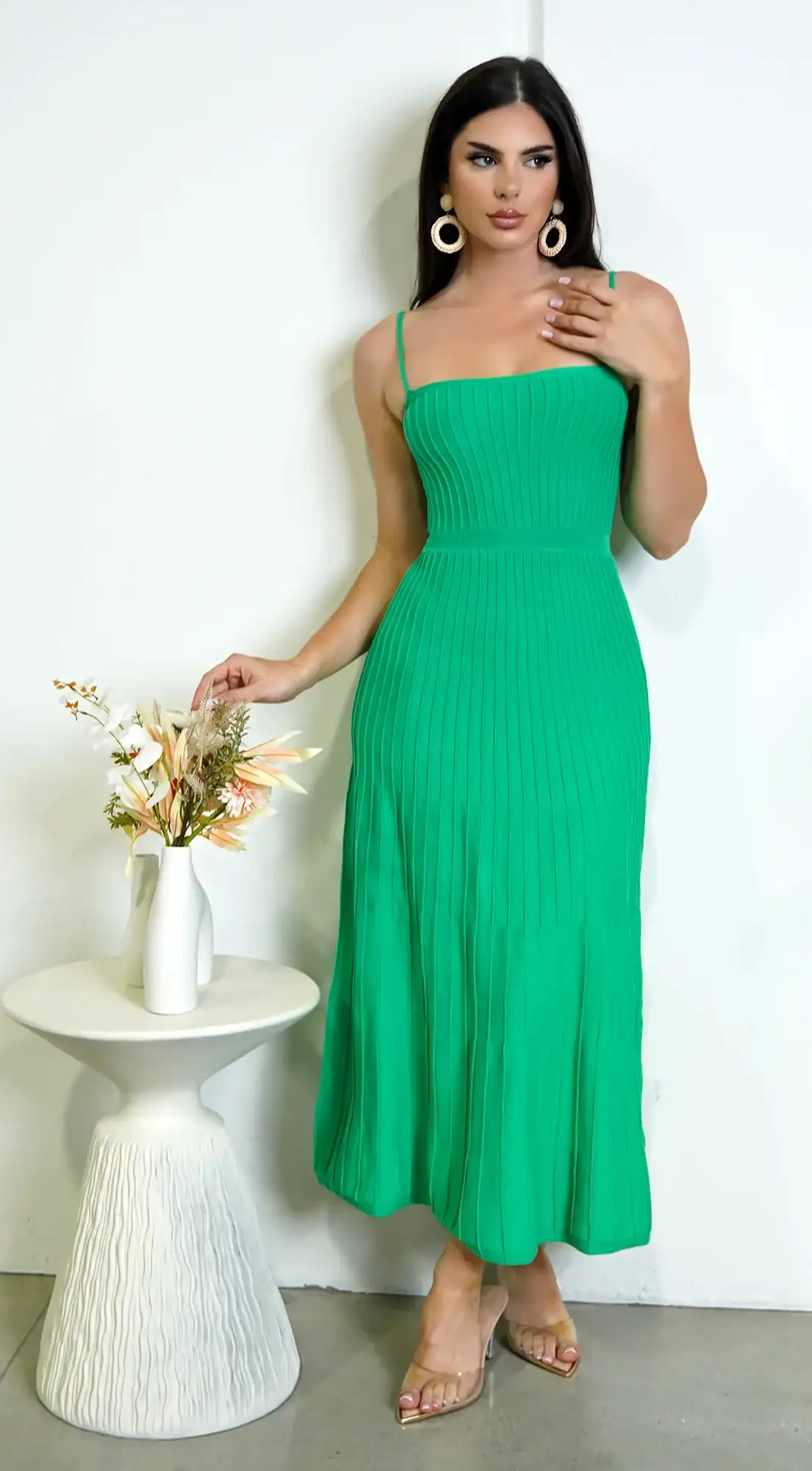 Image of Isabelle Ribbed Midi Dress - Green