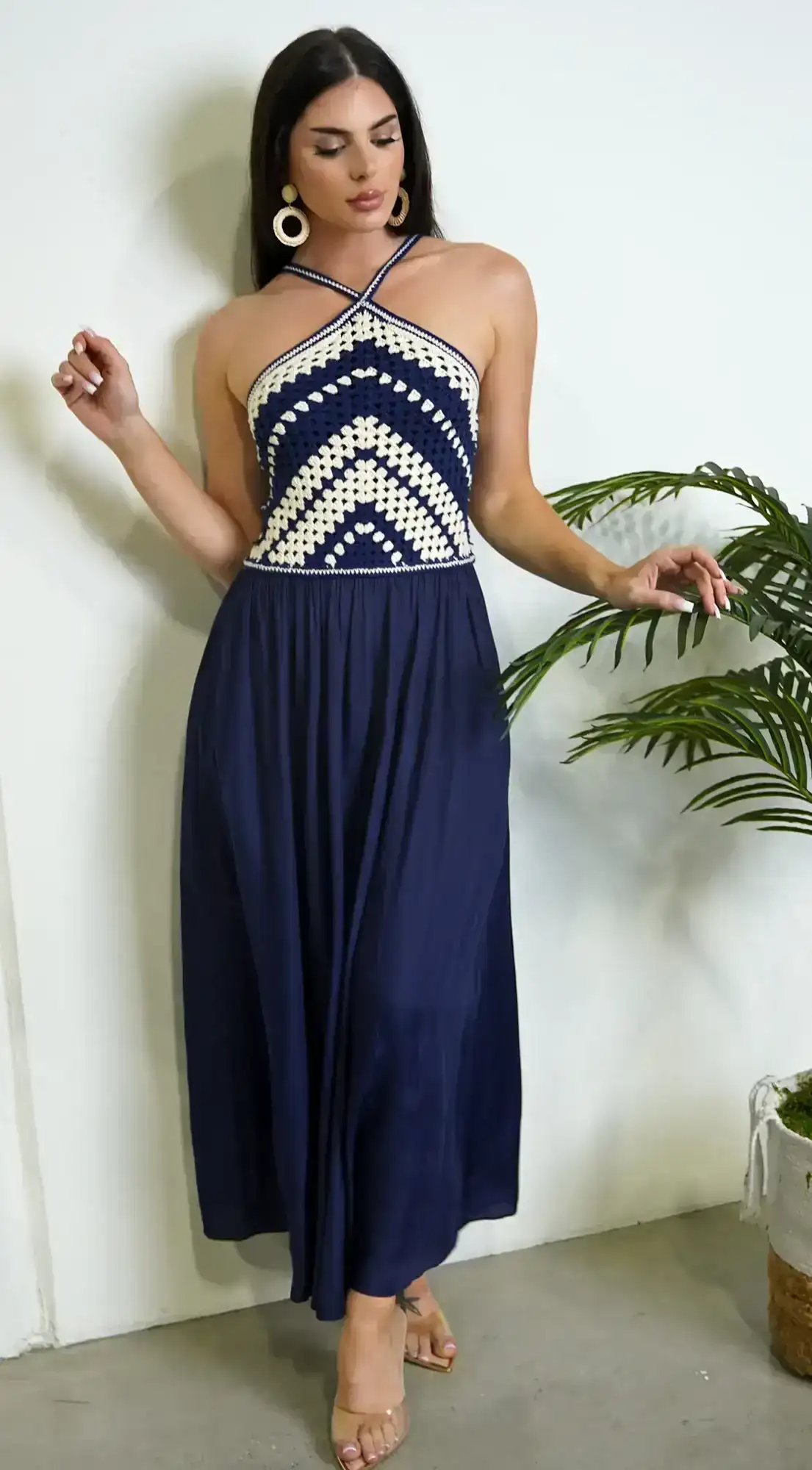 Image of Neriah Crochet Combo Maxi Dress - Blue