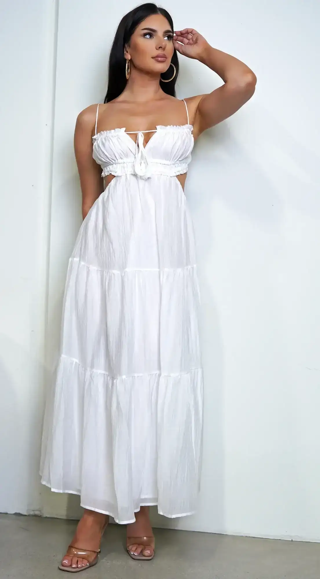 Image of Kyra White Boho Tiered Maxi Dress