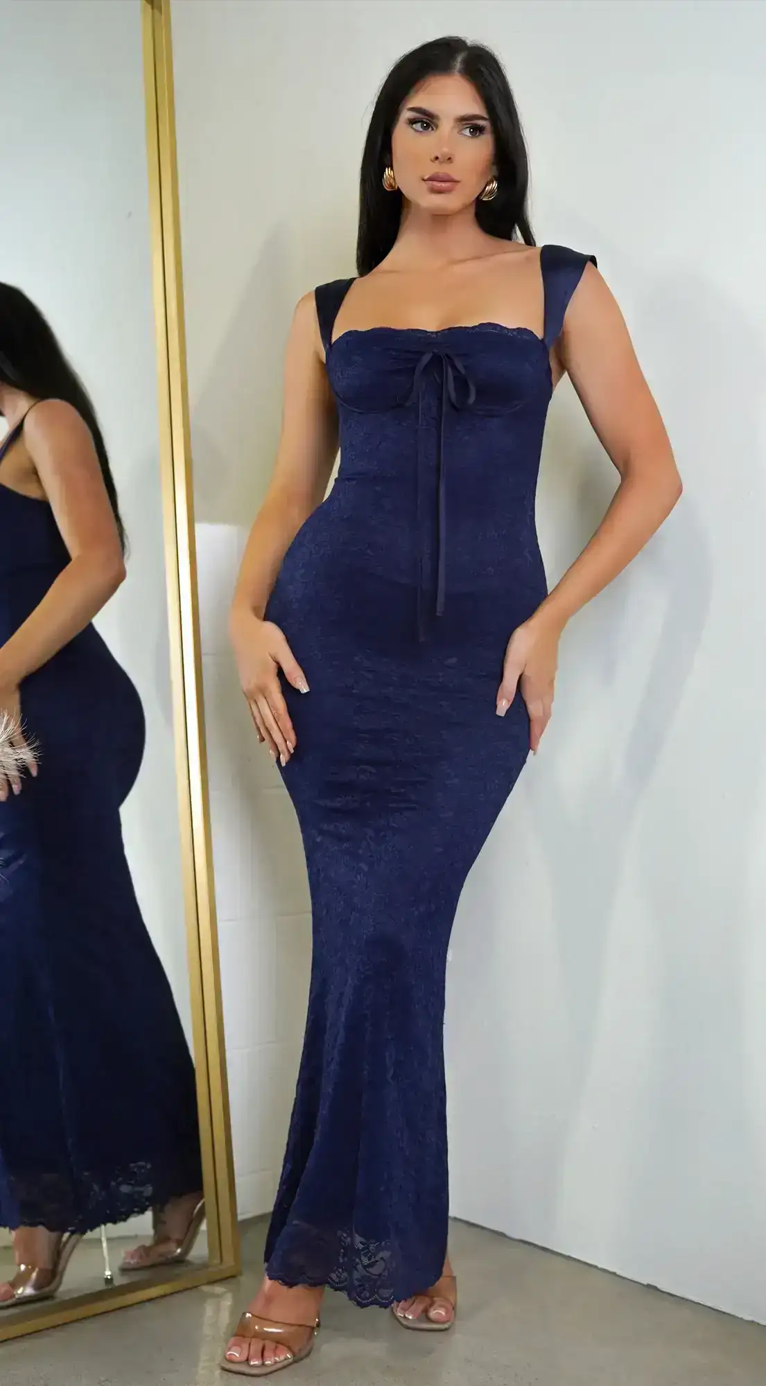 Image of Gabriella Navy Blue Lace Maxi Dress
