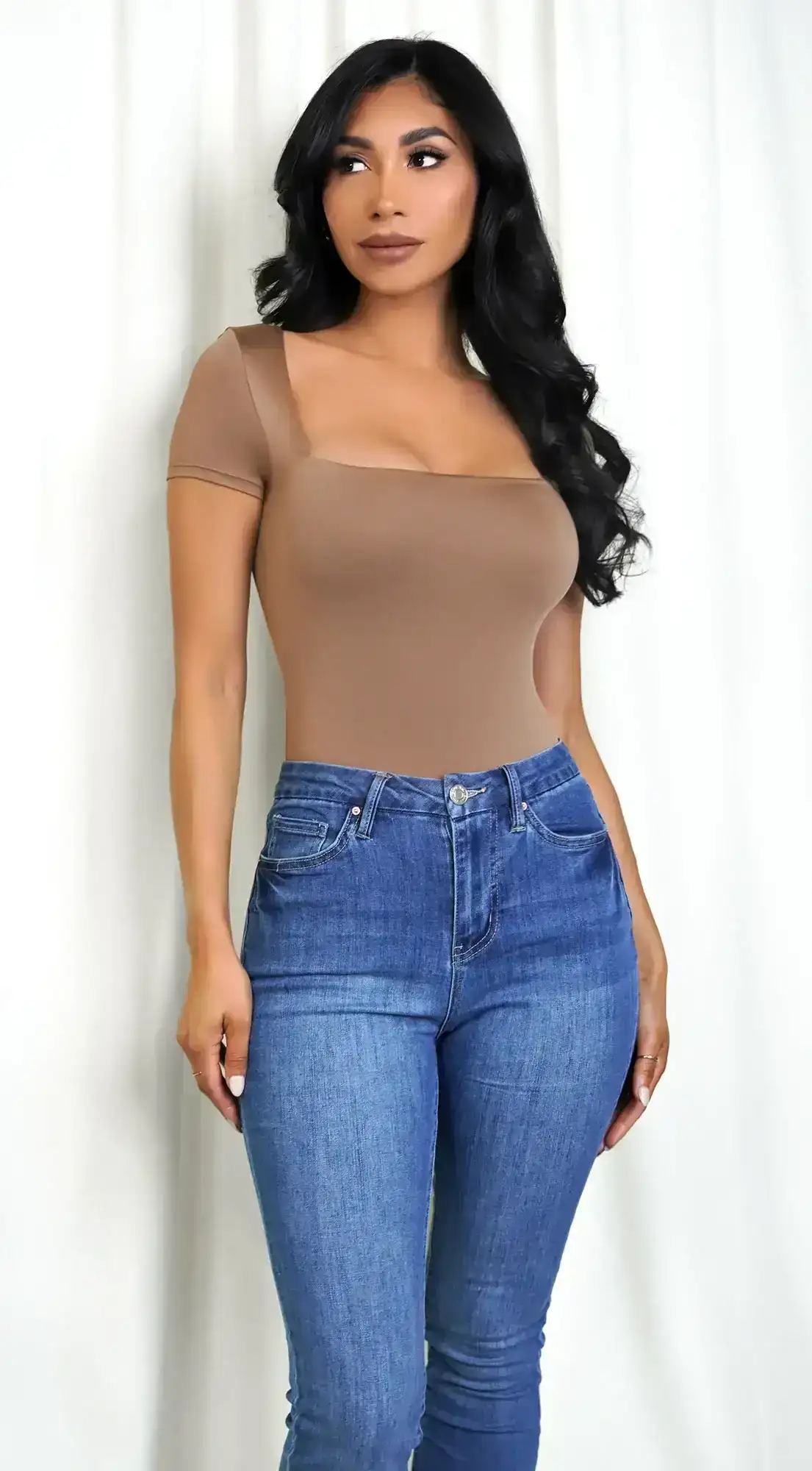Image of Ruth Taupe Brown Square Neck Bodysuit