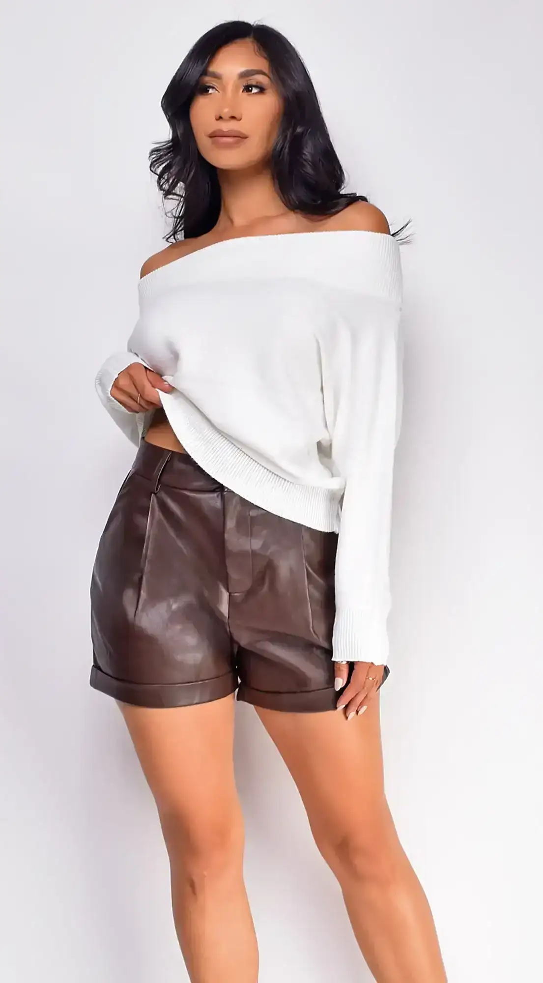 Image of Aniyah Brown Faux PU Leather Shorts