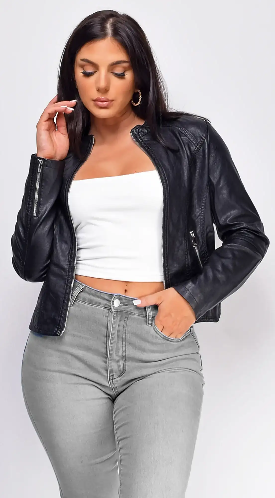 Image of Sona Black Classic Faux Leather Jacket