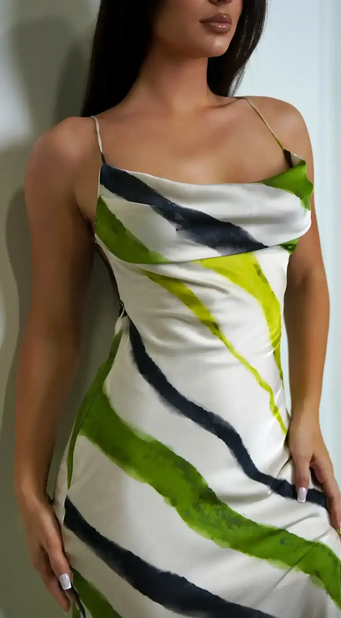Image of Dana Green White Abstract Multi Print Maxi Dress