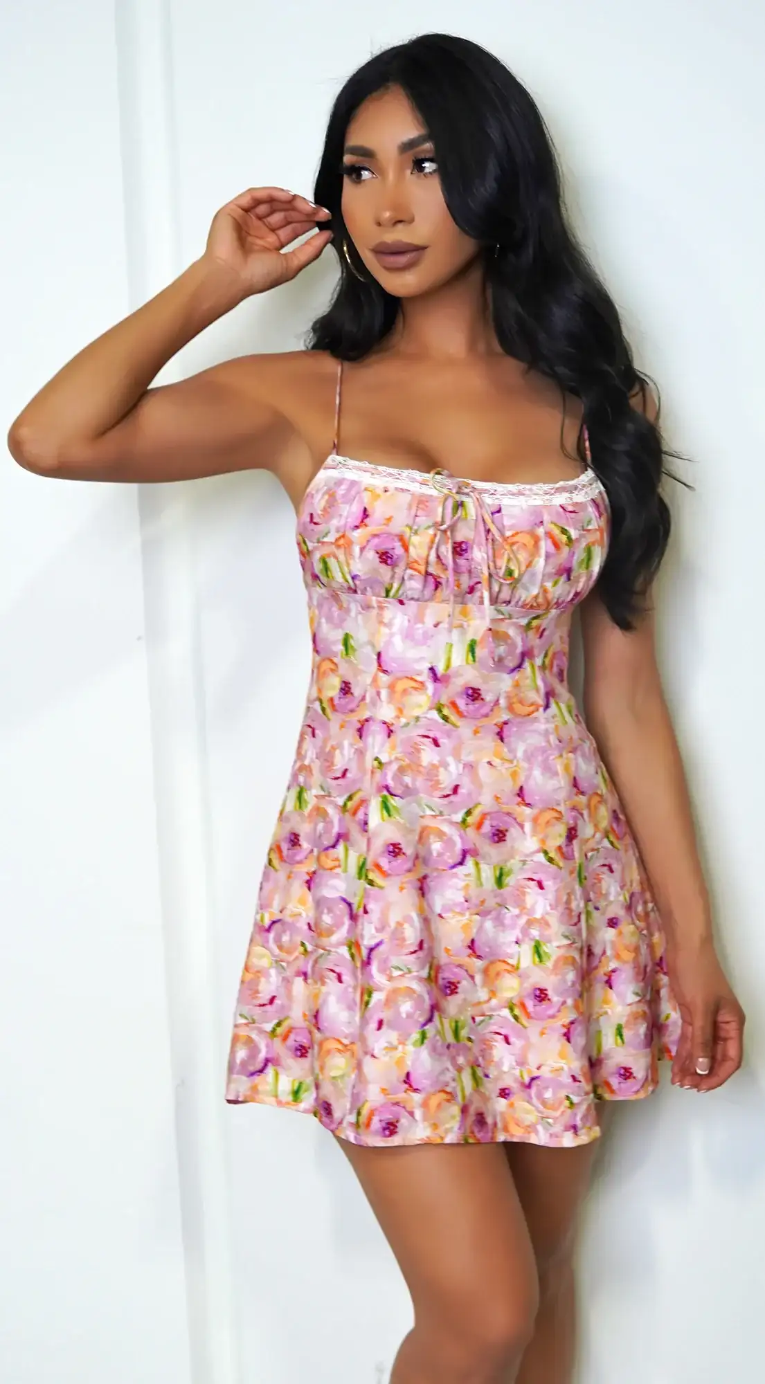 Image of Amira Floral Mini Dress - Pink