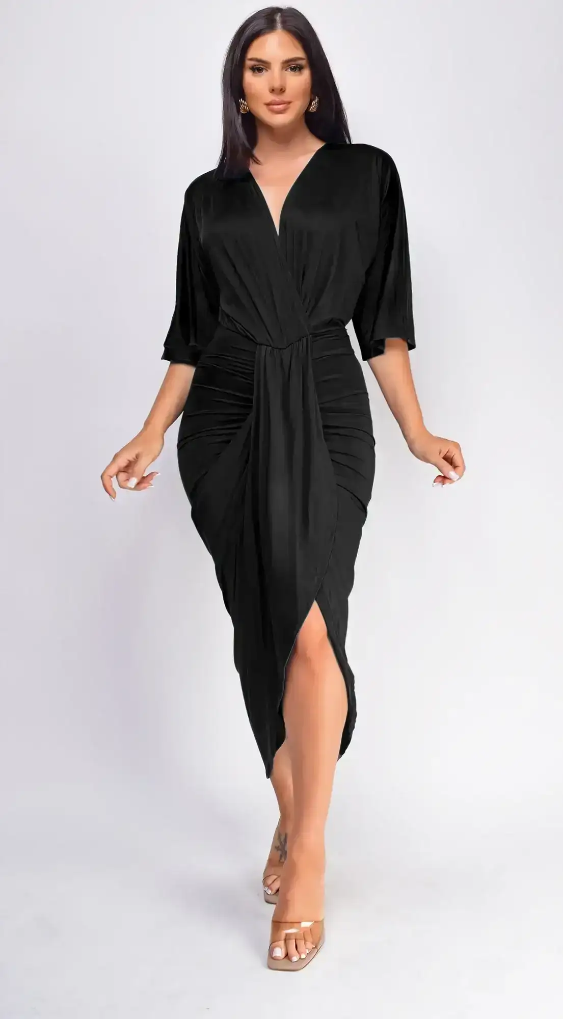 Image of Zelia Venetian Midi Dress - Black