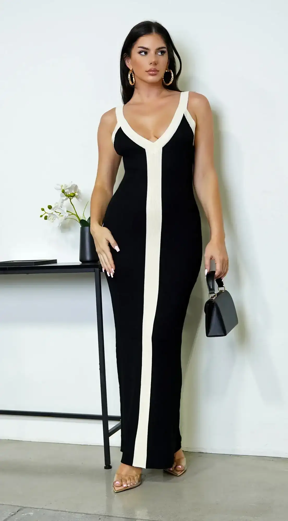 Image of Kiah Two Tone Knit Maxi Dress - Black