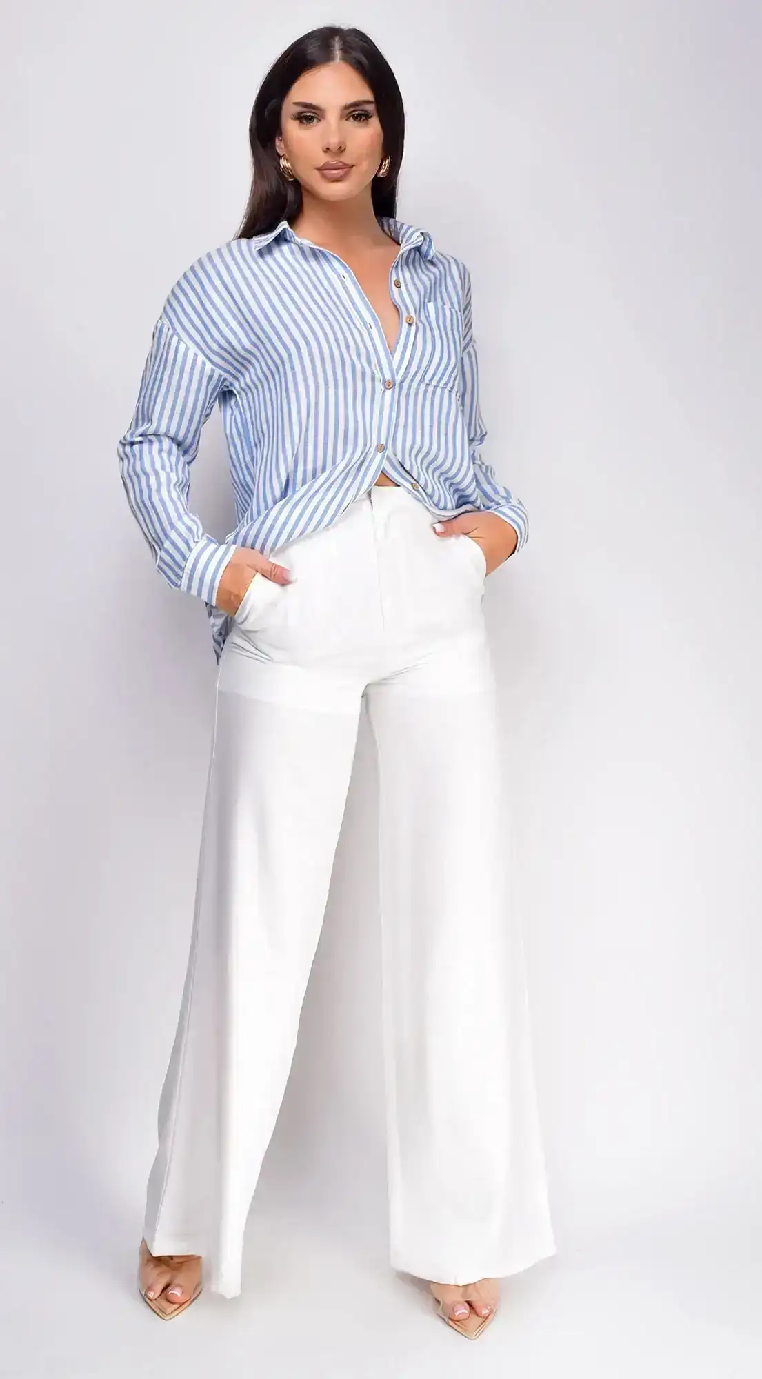 Image of Drew Crinkle Wide Leg Pants - White