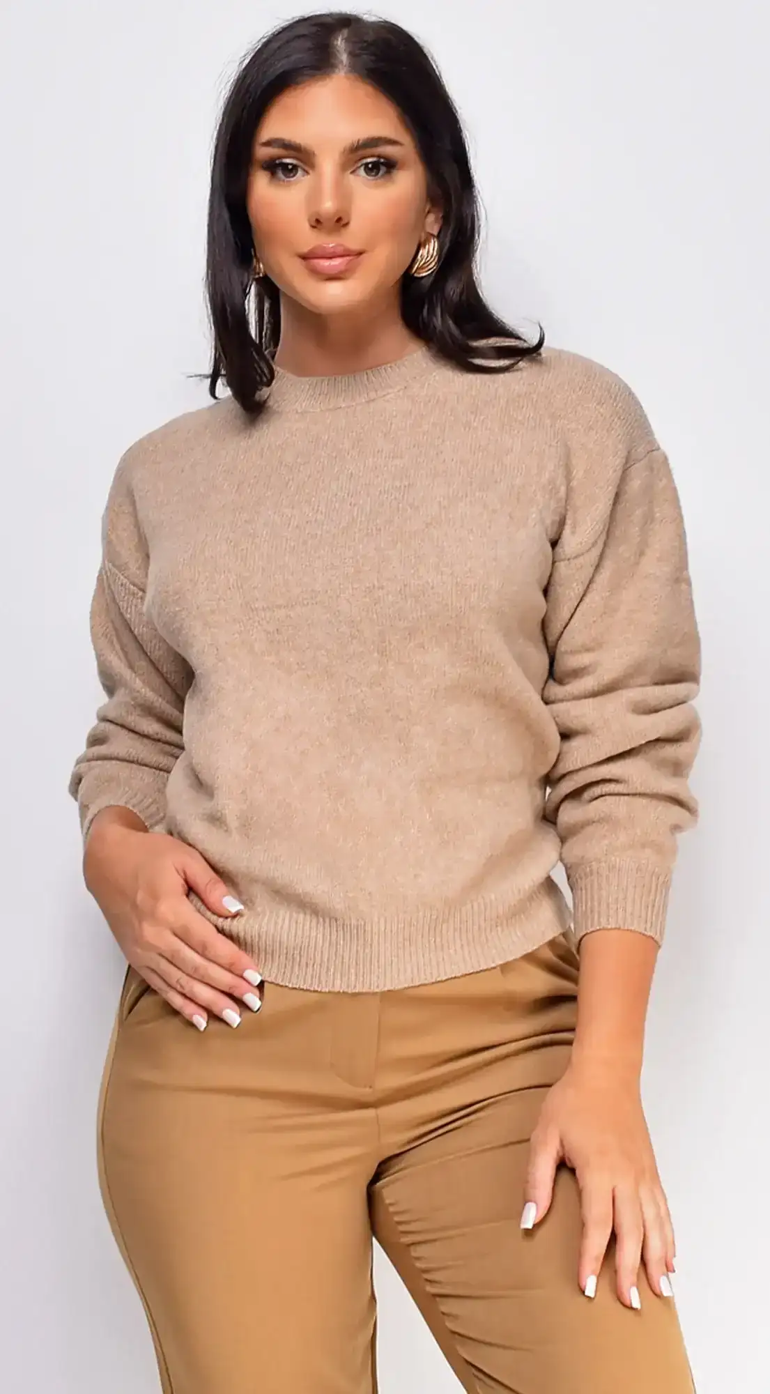 Image of Jemmi Taupe Beige Pleated Detail Sweater Top