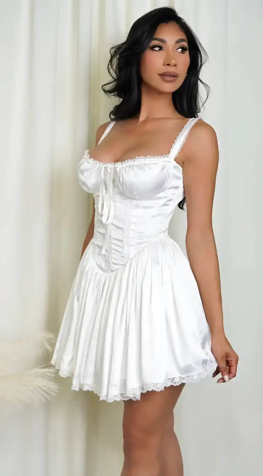 Image of Camilla White Satin Corset A-Line Mini Dress