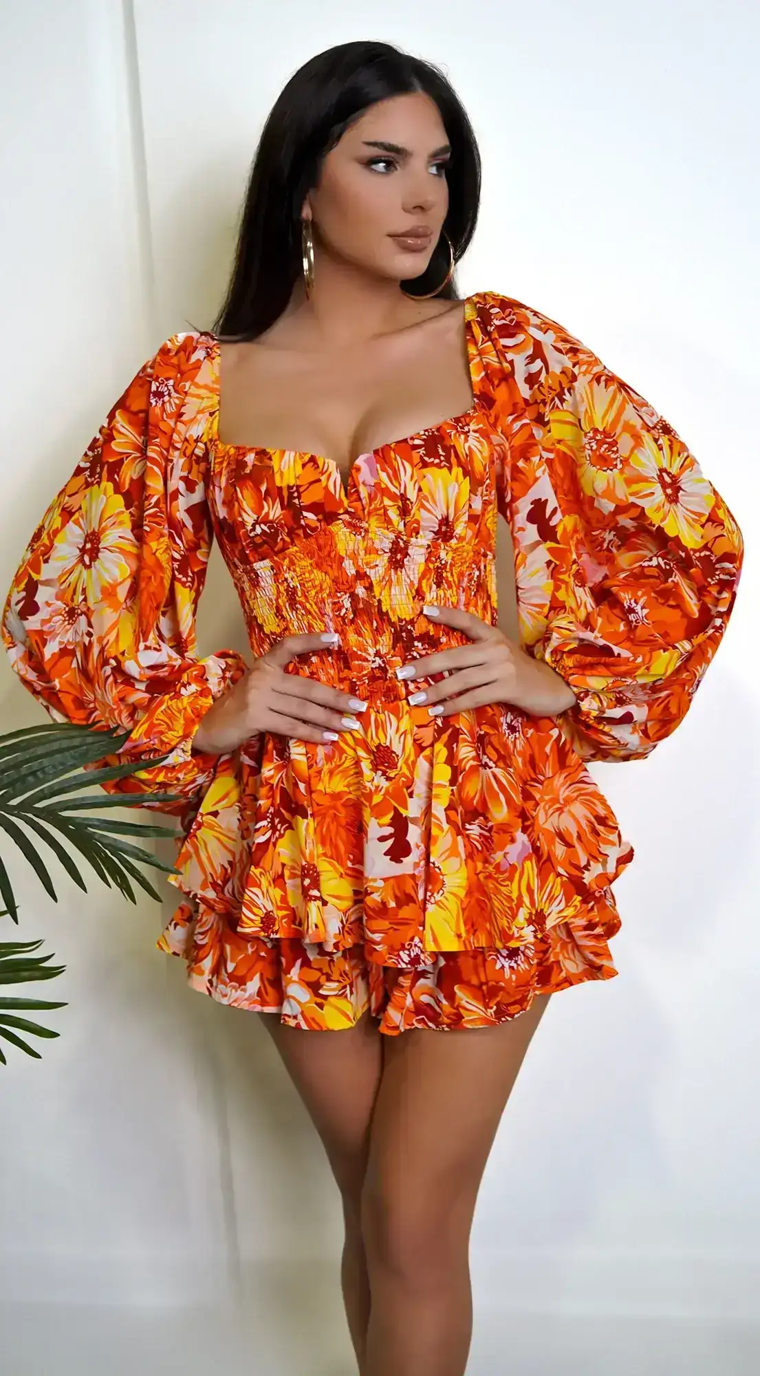 Image of Mel Orange Multi Color Floral Print Romper