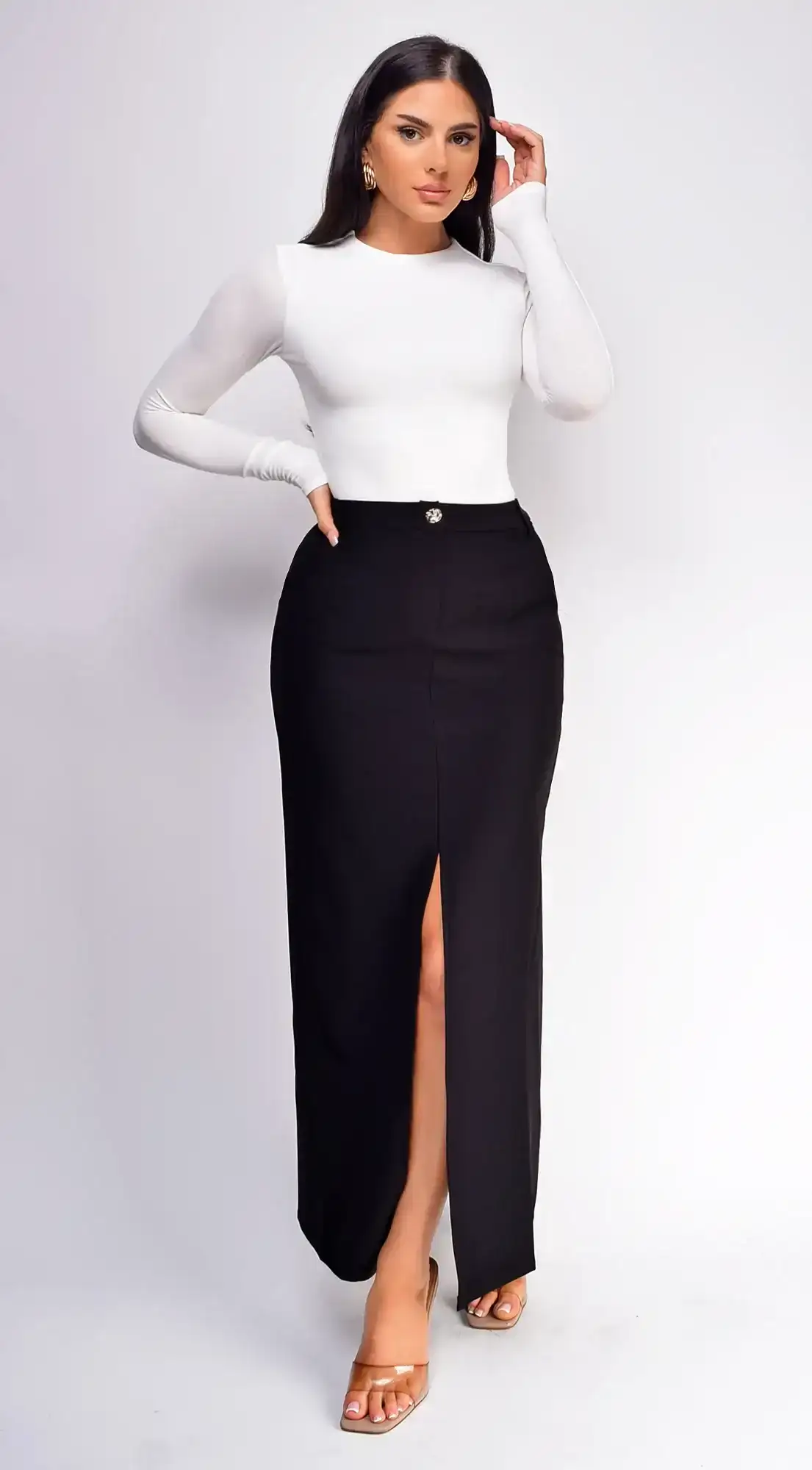 Image of Vivian Black Front Slit Maxi Skirt
