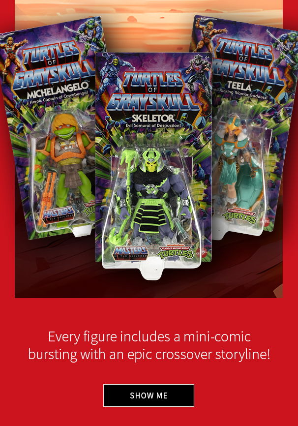 Every figure includes a mini-comic bursting with an epic crossover storyline!