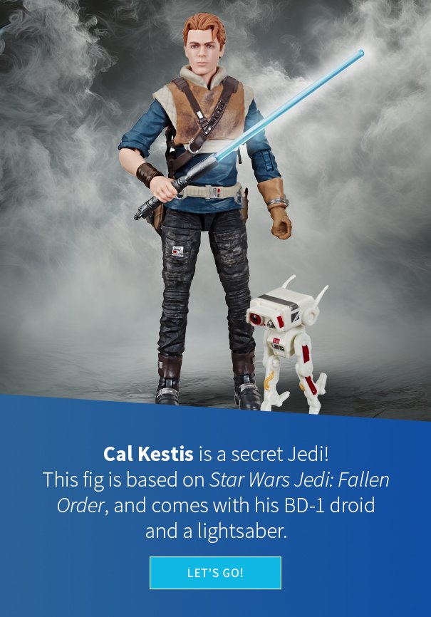 Cal Kestis is a secret Jedi! This fig is based on Star Wars Jedi: Fallen Order, and comes with his BD-1 droid and a lightsaber. 